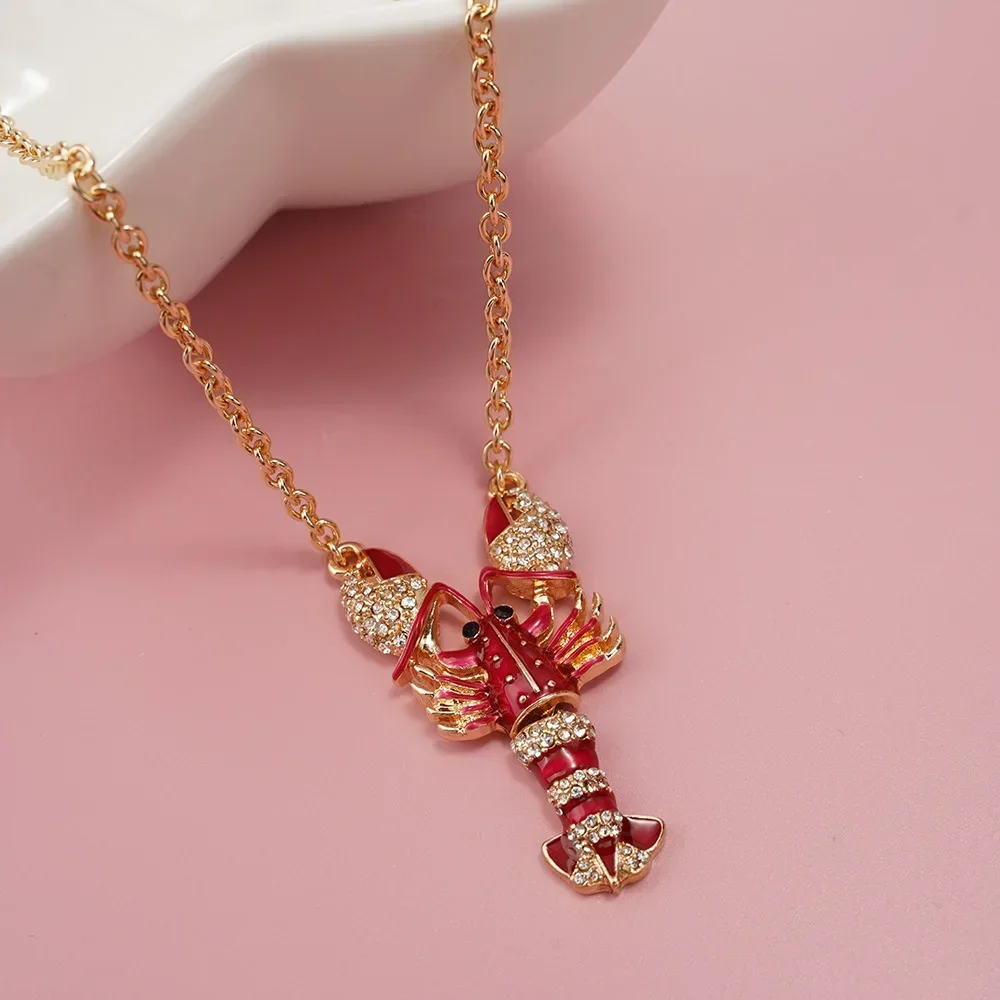 

Elegant Bohemian Style Red Lobster Zircon Necklace for Women Marine Life Charm Pendant Jewelry Gift for All Occasions