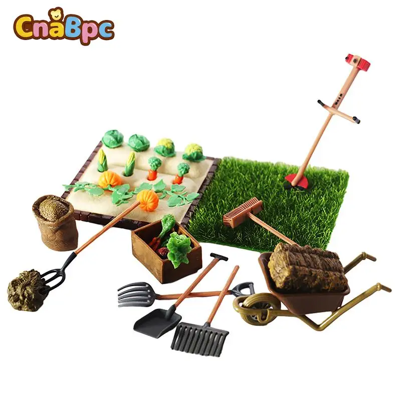 

1Set Dollhouse Miniature Gardening Shovel Rake Lawn Mower Farm Tool Vegetable Model Mini Dollhouse Outdoor Planting Scene Decor