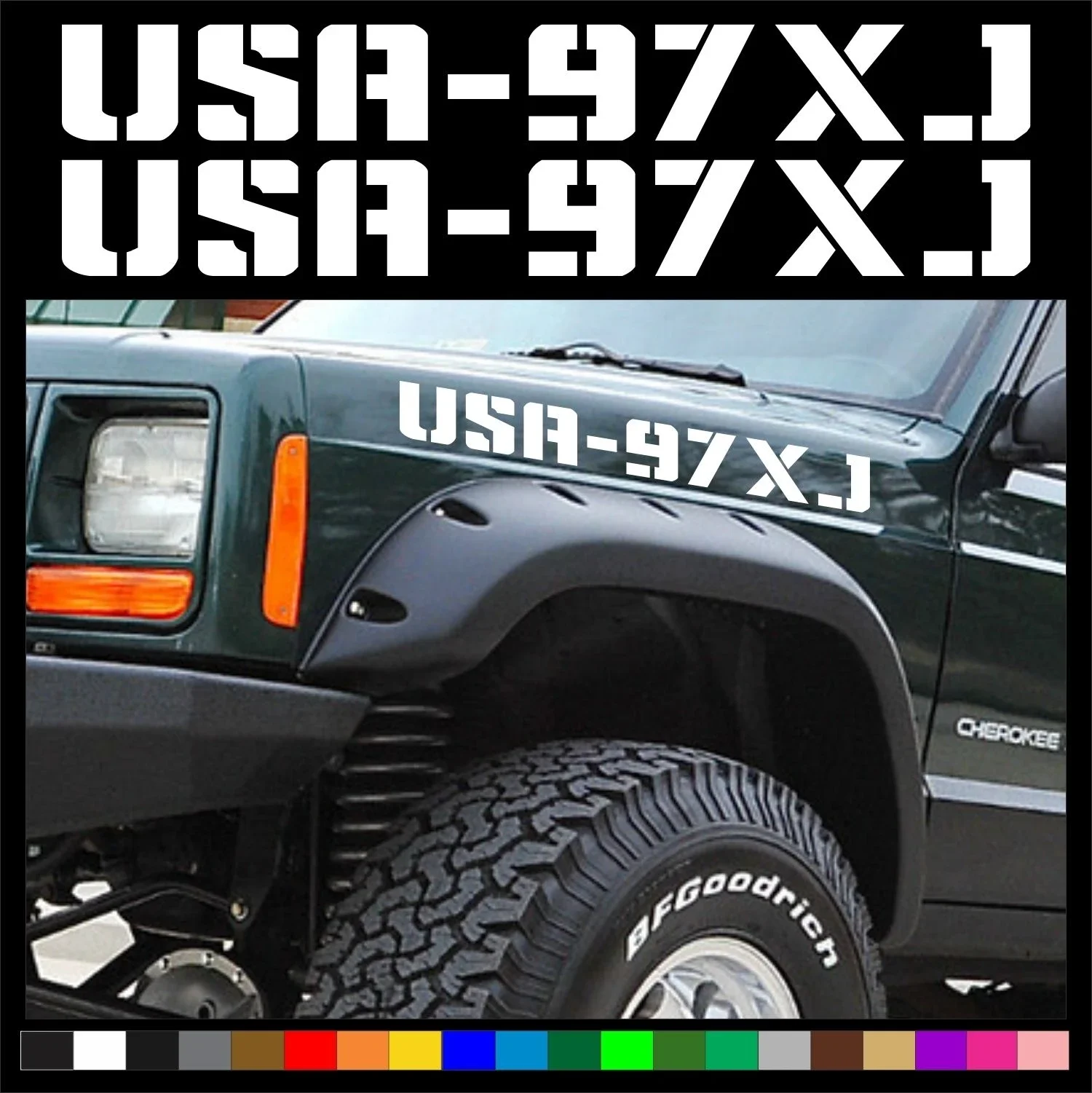 For (2) USA  Jeep Cherokee XJ Fender Decals Hood Stickers Graphic