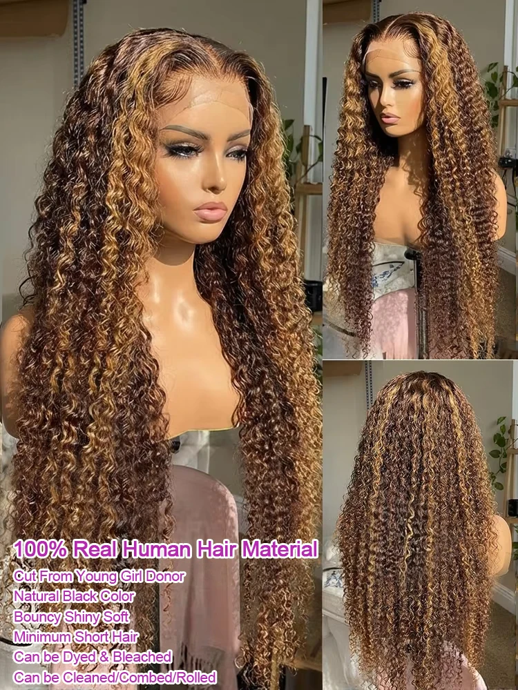 Highlight Wig Human Hair Ombre Colored Transparent Hd Lace Wig 13x6 Deep Wave Jerry Curly Lace Frontal Human Hair Wig Brazilian Swiss Full Lace 13x4 Water Wave Glueless Wigs Human Hair For Black Women image 4