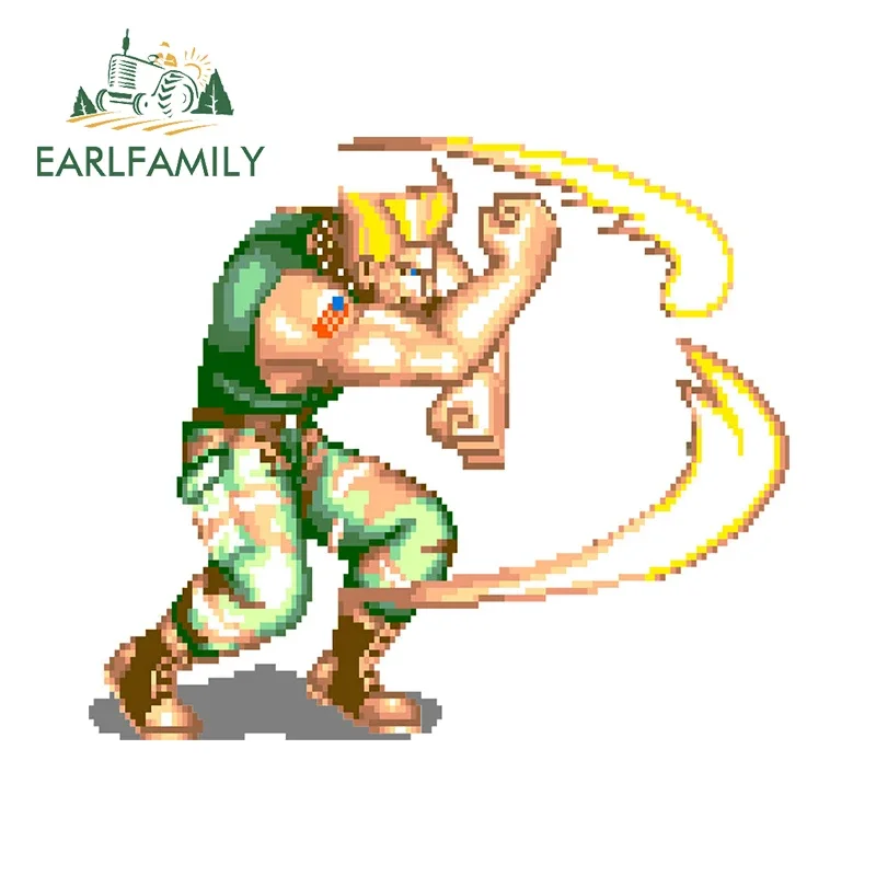 EARLFAMILY 13cm X 11.2cm for Guile Attacks Fighter Pixel Car Stickers Cartoon Fashionable Decals Occlusion Scratch Bumper Decor