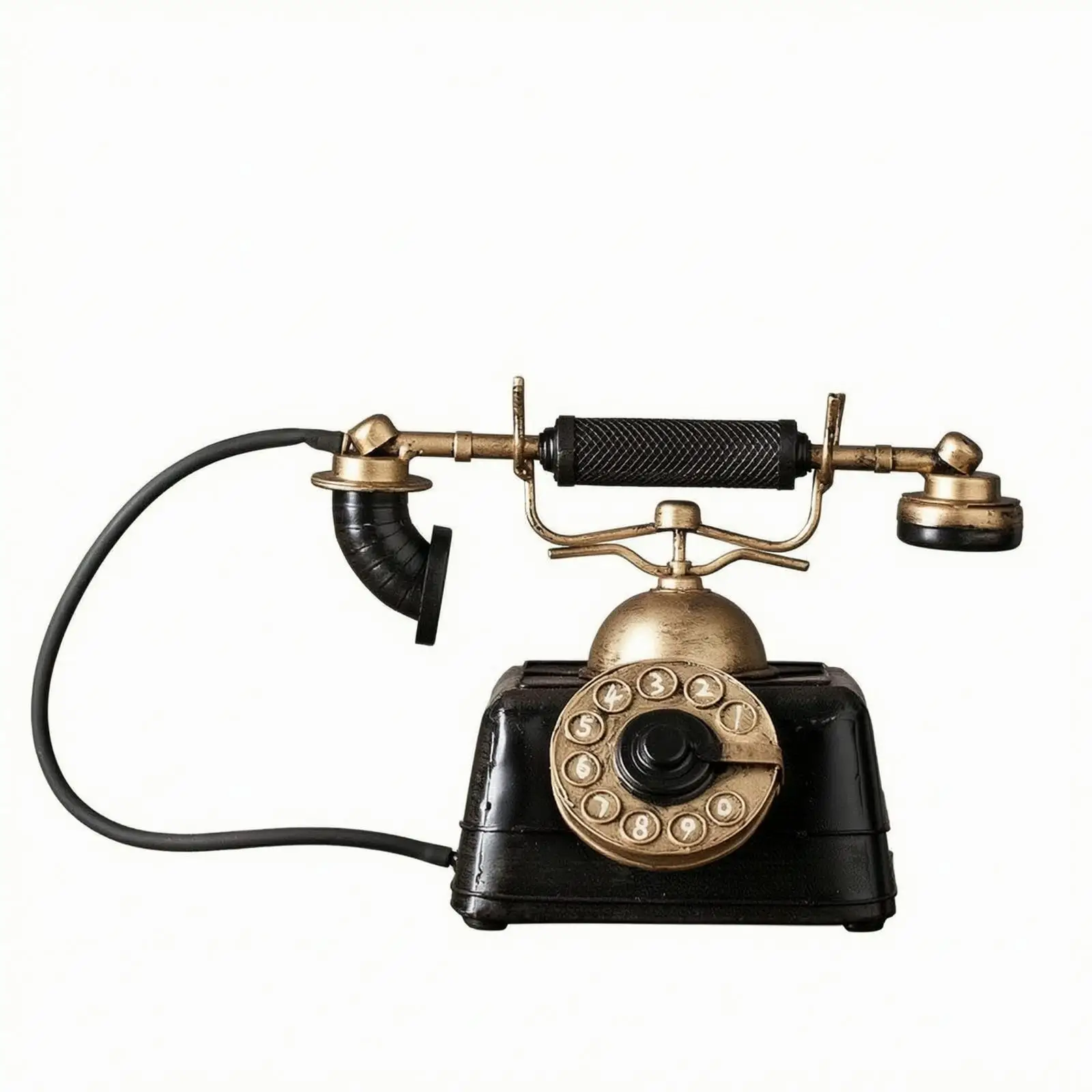 Decorative Ornament Decorative Aged Metal Telephone Figurine with Handset Metal Vintage Telephone Ornament Distressed Detailed