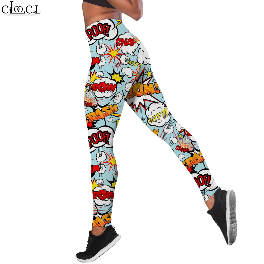 CLOOCL Frauen Nahtlose Leggings Fitness Hose Push-Up Schlanke Strumpfhosen Cartoon Comic Stil Druck Gesäß Leggings