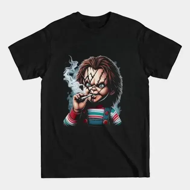 Men's Halloween Chucky-Inspired 3D Printed Short-Sleeve Tshirt - Menswear, Casual Wear, Round Neck, Soft Fabric, Machine Washable, Stitched Detail, Black, Character-Themed Design, Unisex Fit
