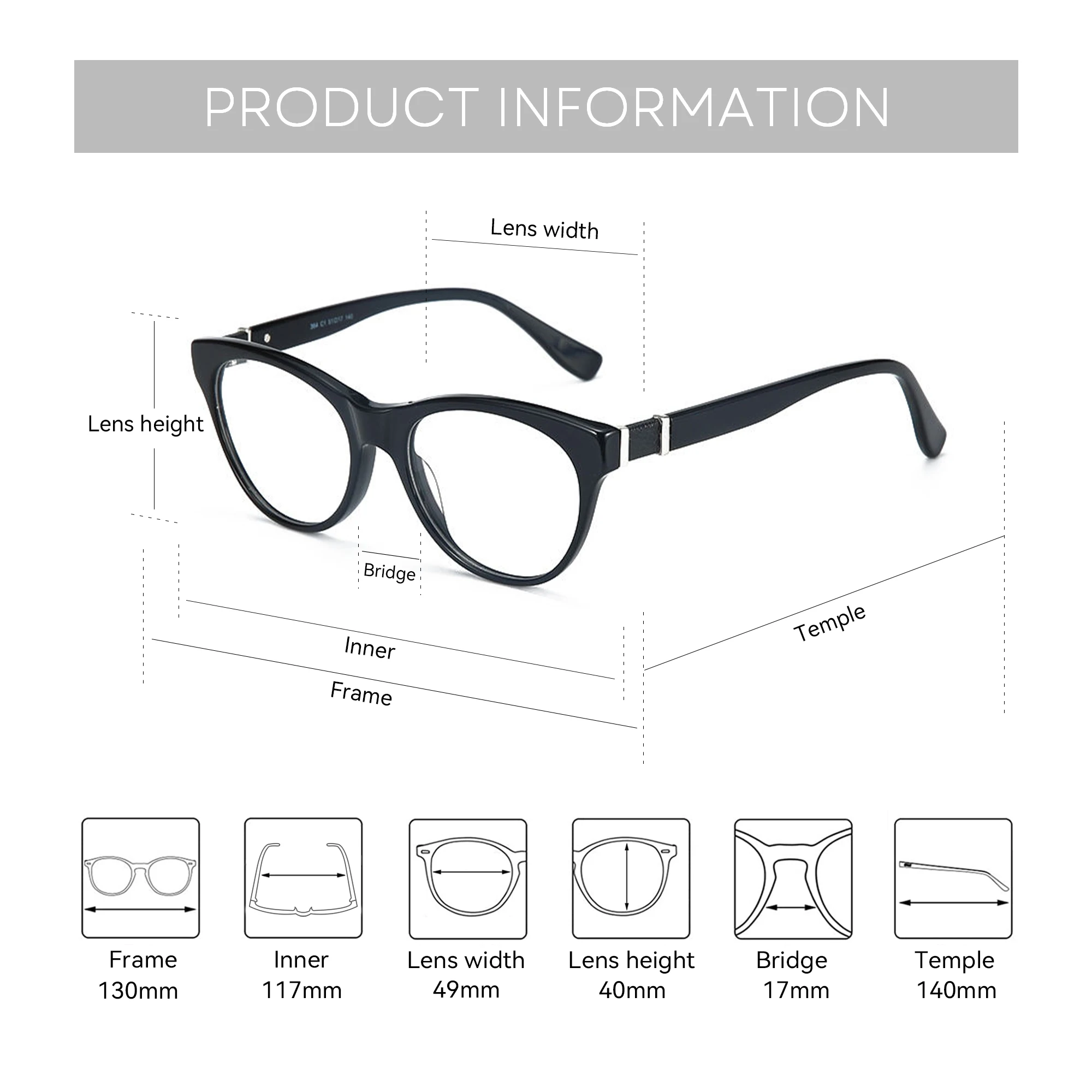 BLUEMOKY (XXS) Occhiali da vista a farfalla in fibra di acetato fatti a mano, fotocromatici multifocali neutri, miopia anti luce blu