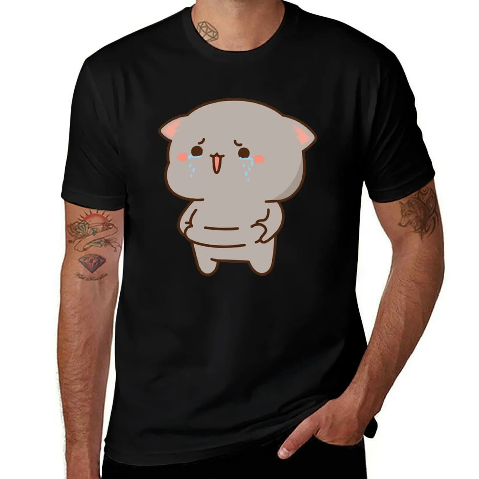 

Anime mochi peach cat T-Shirt summer top blue archive plain Men's t-shirt