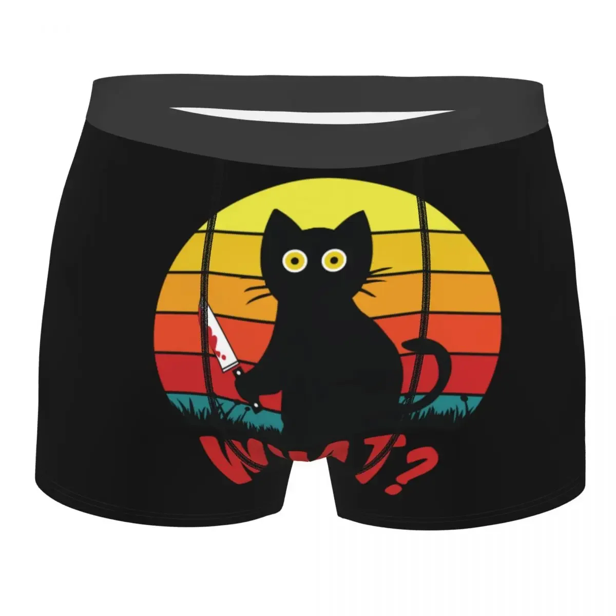 

Винтажные шорты-боксеры Black Psycho Cute Cat What для 3D-принтажного убийственного кота с ножом, подарок на Хэллоуин, нижнее белье, трусики