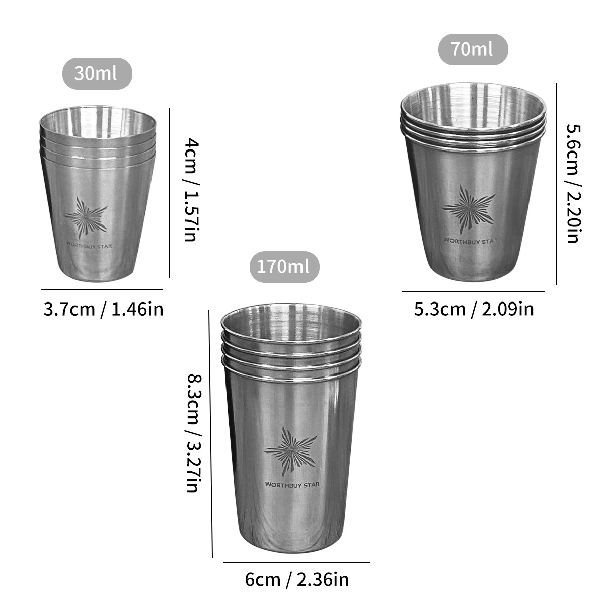WORTHBUY Outdoor Practical Travel Stainless Steel Cups With Bag Portable Camping Mugs Whisky Wine Glasses Drinking Water Mug