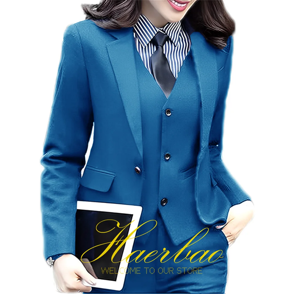 Conjunto de vestuário de escritório para mulheres, jaqueta formal slim fit, calças, colete, ternos personalizados, blazer, 3 peças