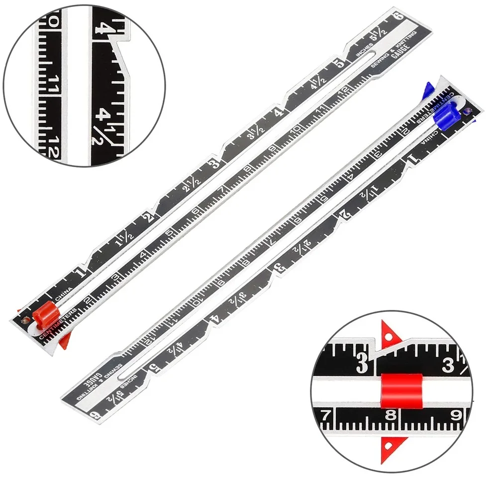 Herramienta de medición de calibre de costura de alta calidad, 0,67 pulgadas de ancho, 5,91 pulgadas de longitud, Kit de Metal + plástico, proyectos de tejer