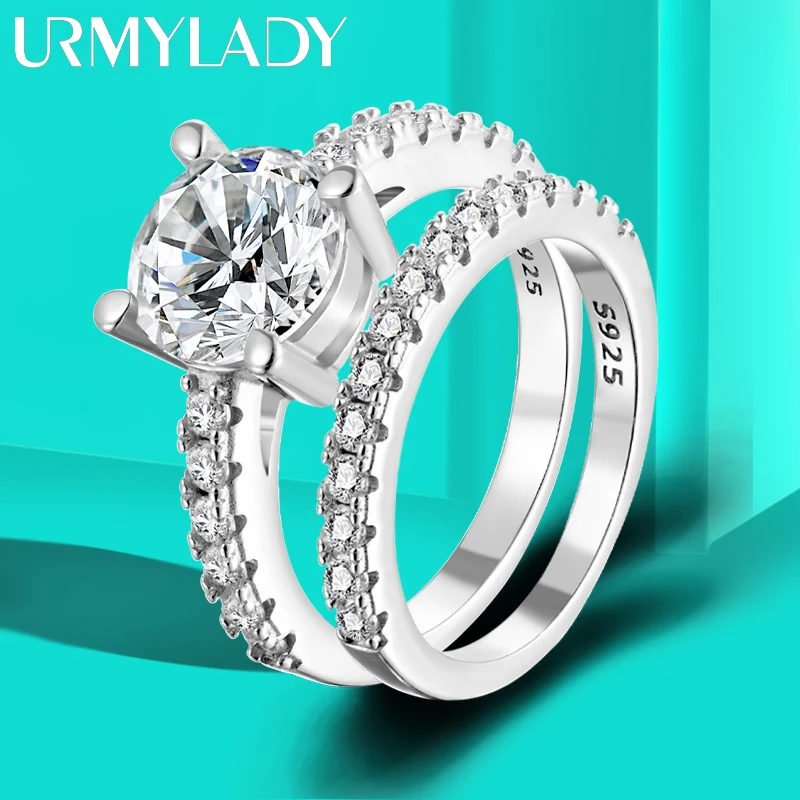 

URMYLADY Four Claw D Color 9mm 3 Carat Full Moissanite Row Rings Set For Women S925 Sterling Silver Band Plated 18K Wholesale