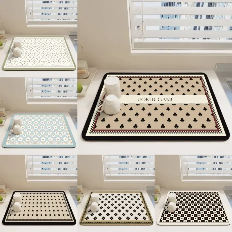 Non-Slip Super Absorbent Kitchen Draining Mat Quick Dry Multi-Scene Coffee Bar Bathroom with Various Patterns Multiple Colors