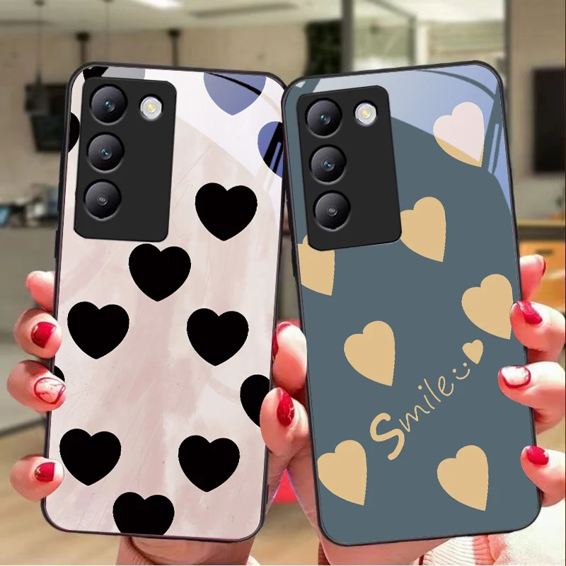 Many black hearts For Y72 33S 11 03 36 96 Lite 35 16 Iqoo 12 V40 SE 5G 29 40 21 30 X80 Pro Vivo Tempered glass phone case black