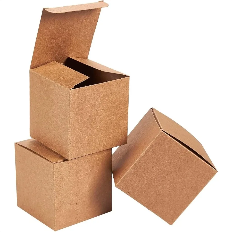 뚜껑이 있는 100팩 브라운 3x3x3인치 선물 상자 내구성이 뛰어난 종이 정사각형 선물 홀더 신부 들러리 제안 상자용 간편한 조립
