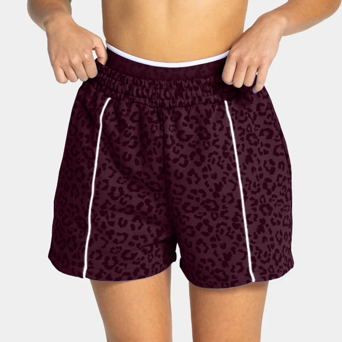 Damen-Shorts mit Leopardenmuster, dreiteilig, hochelastisch, schmal geschnitten, lässige kurze Hose, modische Streetwear, für den täglichen Gebrauch, Jogging, Sport, Workout, Bott