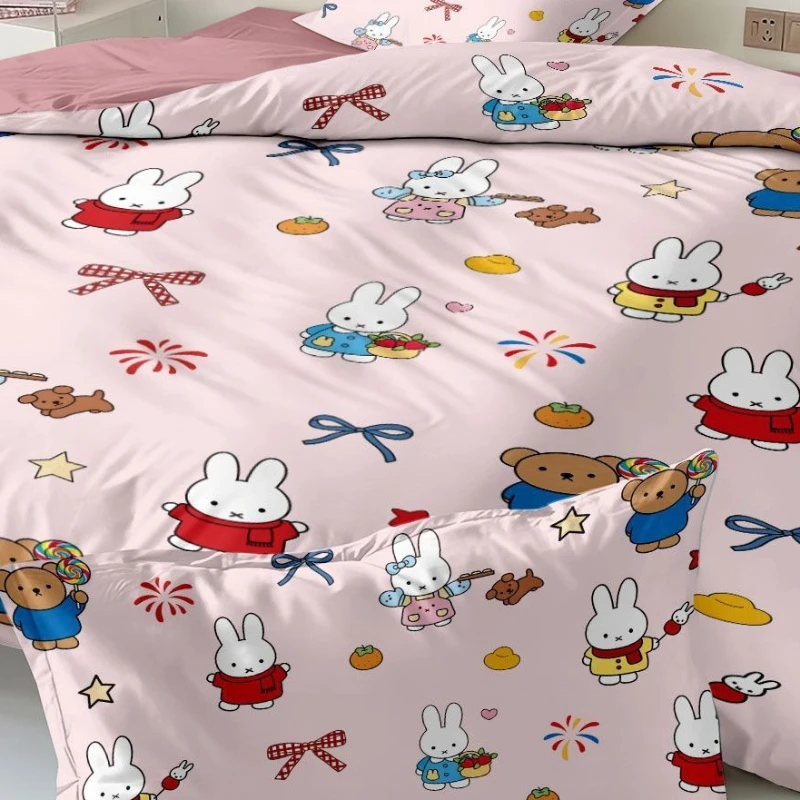 Cartoon Kawaii Miffy New Style Bed Four-piece Suit Printing Bedding Bag Pillowcase Bedsheet Soft Comfortable Originality Fashion