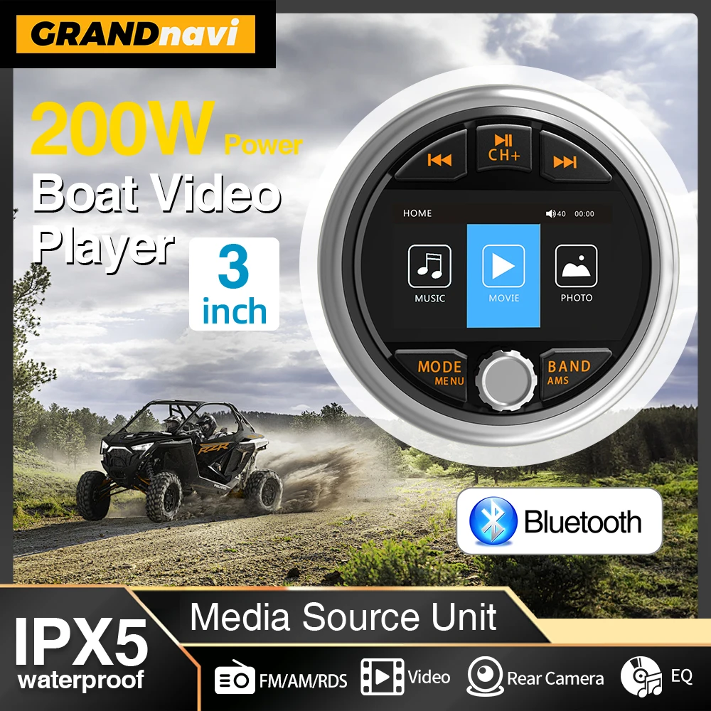 Marine Stereo Waterproof IPX5 MP5 Boat Radio Player Bluetooth FM AM RDS Audio For Yacht Gauge RV ATV UTV Cart Motorcycle