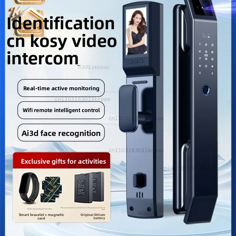 3D Facial Recognition Fingerprint Lock Household Anti-theft Door Smart Door Lock Cat Eye Visual Electronic Password Lock Ten Bra