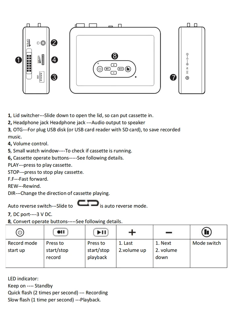 Portable Cassette Tape to MP3 Converter USB Cassette Player Capture Recorder Tape Player Convert Tapes to U-Disk