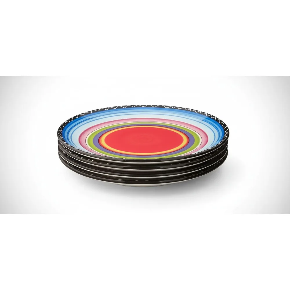 

Яркие 11-дюймовые керамические обеденные тарелки, набор из 4 шт., многоцветная посуда Fiesta для вечеринок и домашнего использования