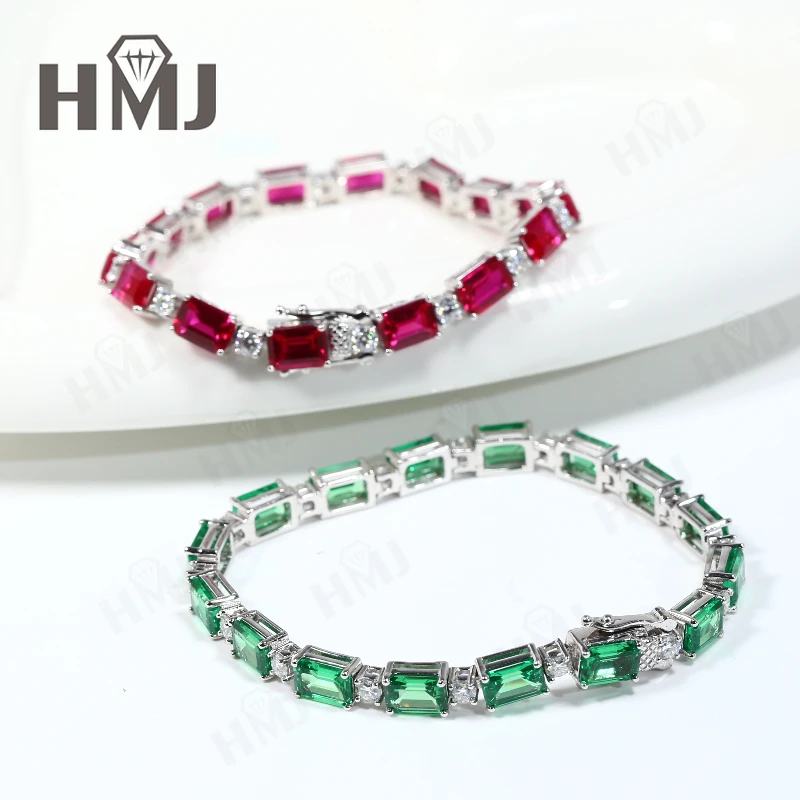 

Теннисные серьги-браслеты, выращенные в лаборатории рубиновый сапфир, изумруд Колумбии, стерлинговое серебро 925, рождественский подарок, не выцветает, гипоаллергенный