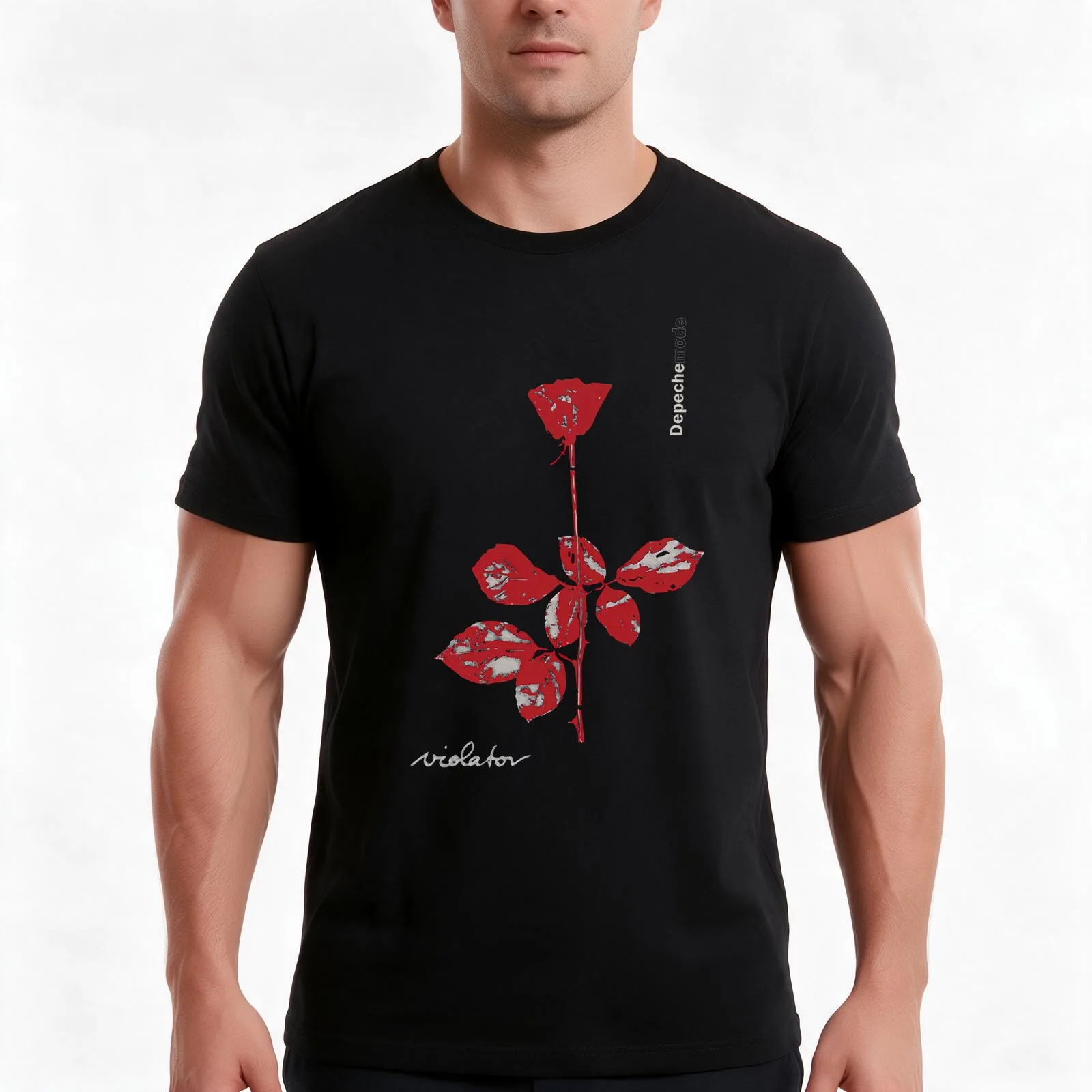 Violator Red Rose DM Mode T-Shirt, Summer Casual Cotton Tee, Oversized Streetwear Tops, Vintage Graphic Print, Unisex Men Women