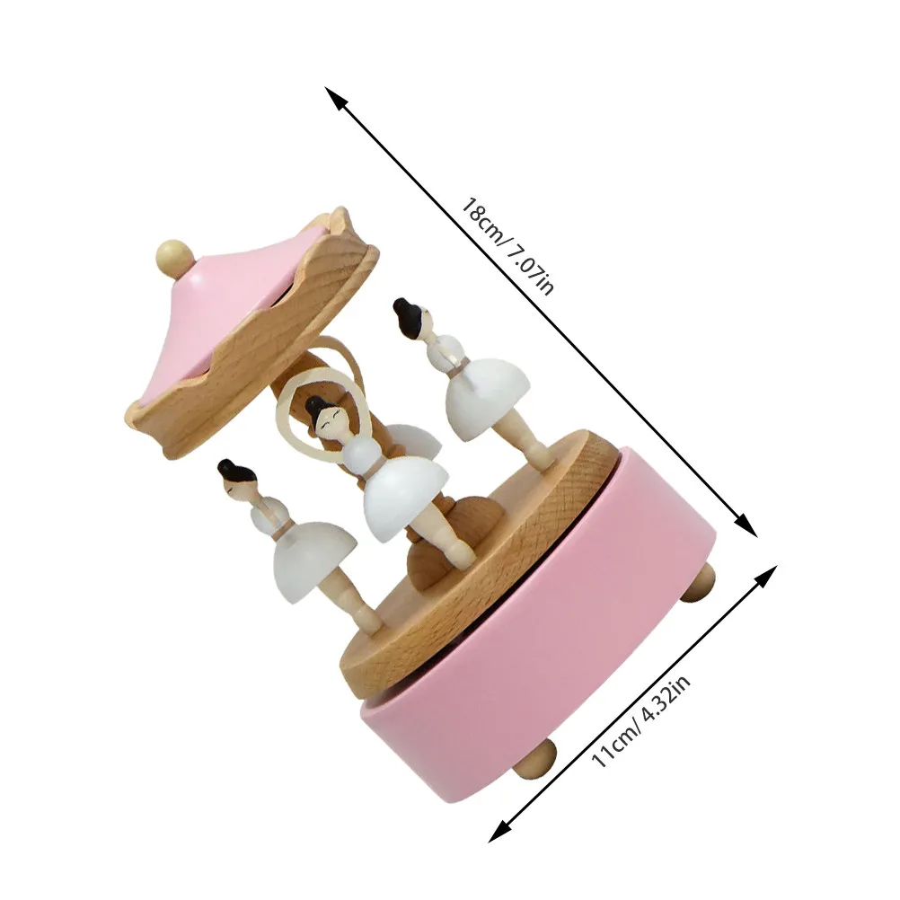 Vintage Wooden Ballerina Music Box Rotating Wind-Up Handcrafted Ballet Dance Theme Decor for Home Office Desk Shelf