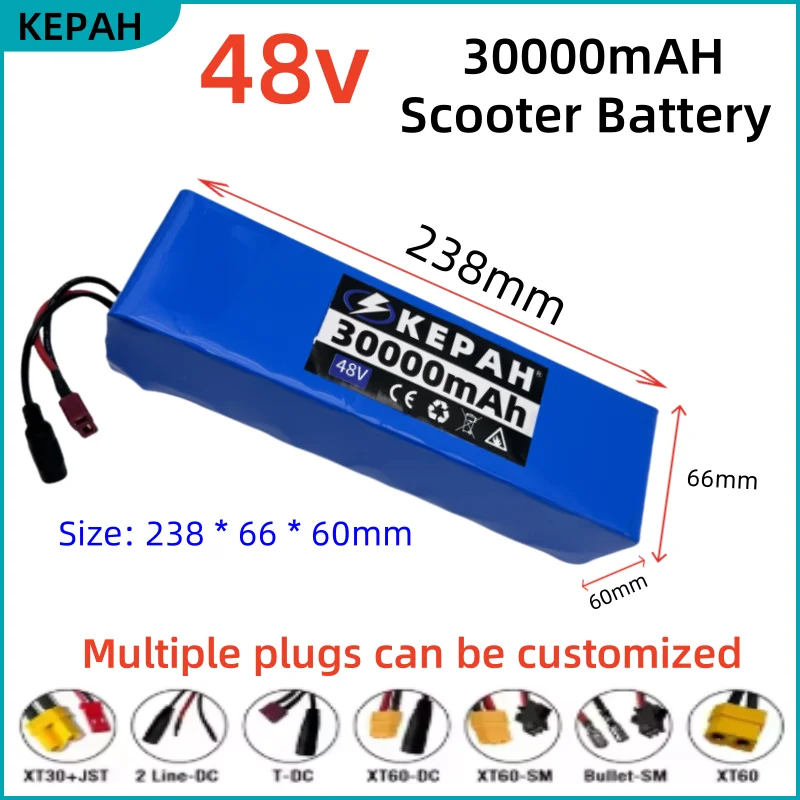 

13S3P 48V 30000mAh Lithium Battery Pack with BMS Charge for Electric Bicycle Scooter + 54.6V 2A Charger