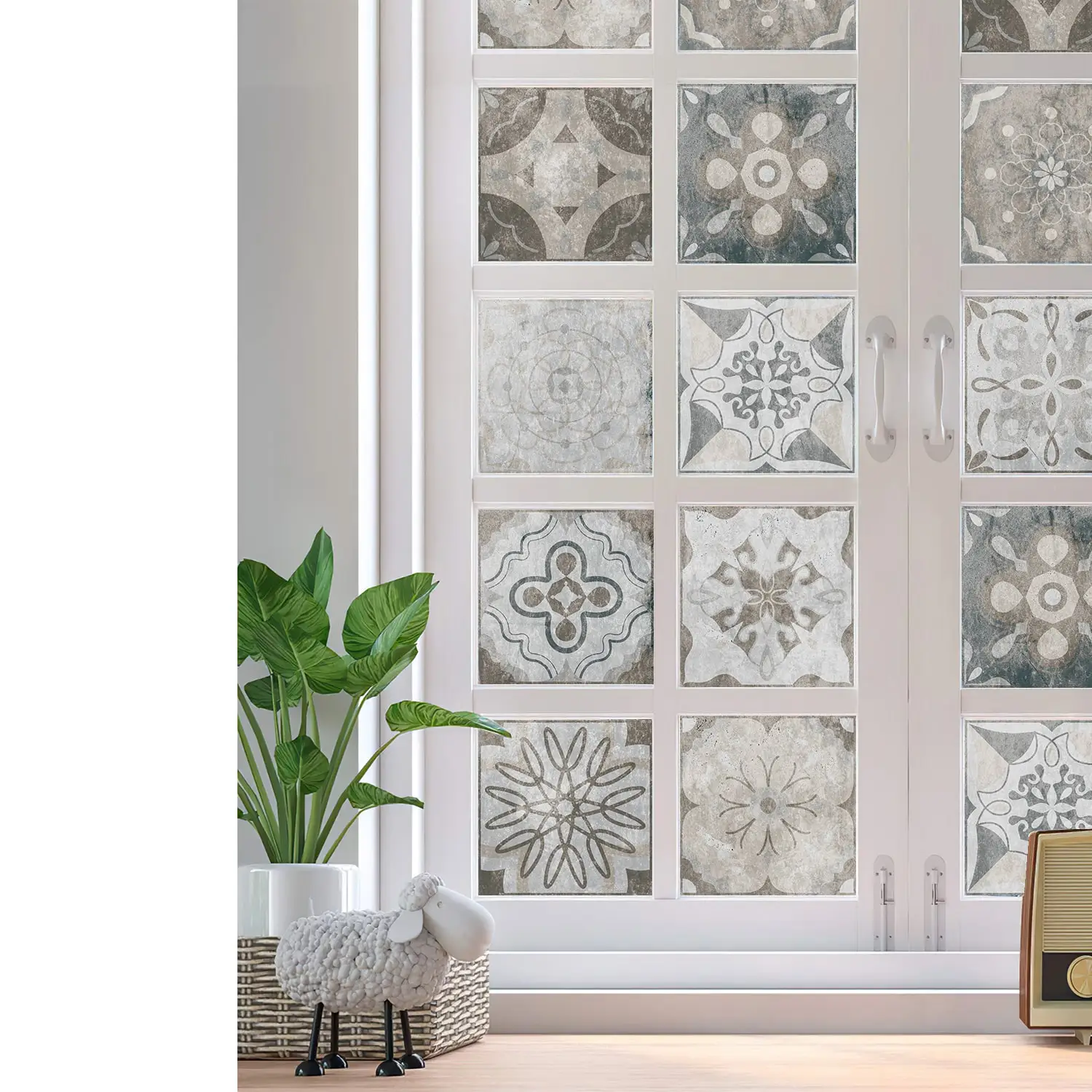 24 Pieces of Mandala Retro Pattern Glossy Self-adhesive Tile Stickers for Kitchen and Bathroom Removable Waterproof Wall Sticker