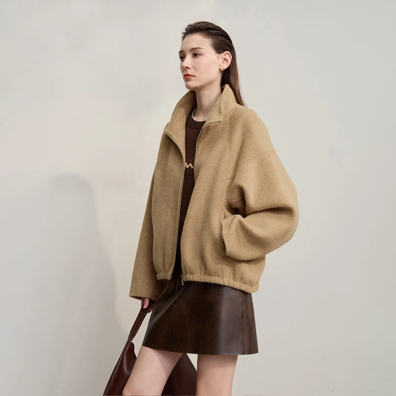 AMII manteau femme 2025 hiver nouveau col montant fermeture éclair tout laine veste femme manteau chaud polyvalent dames vêtements 12524035