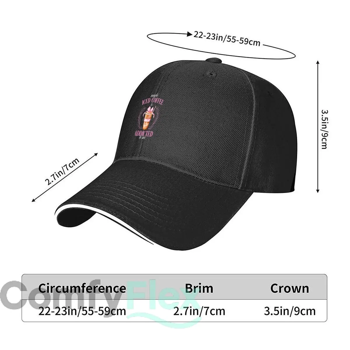 Iced Coffee Addicted Pink Bow Floral Wreath Illustration Hip Hop hat Fashion Outdoor Sports Sandwich Baseball Cap