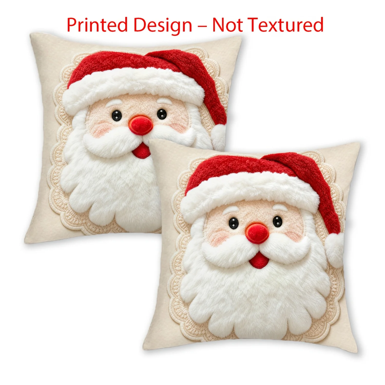 Christmas Pillow Cover Santa Claus Face 2D Printed Cream Red White Cushion Case Sofa Couch Bedroom Living Room Home Decor Gift