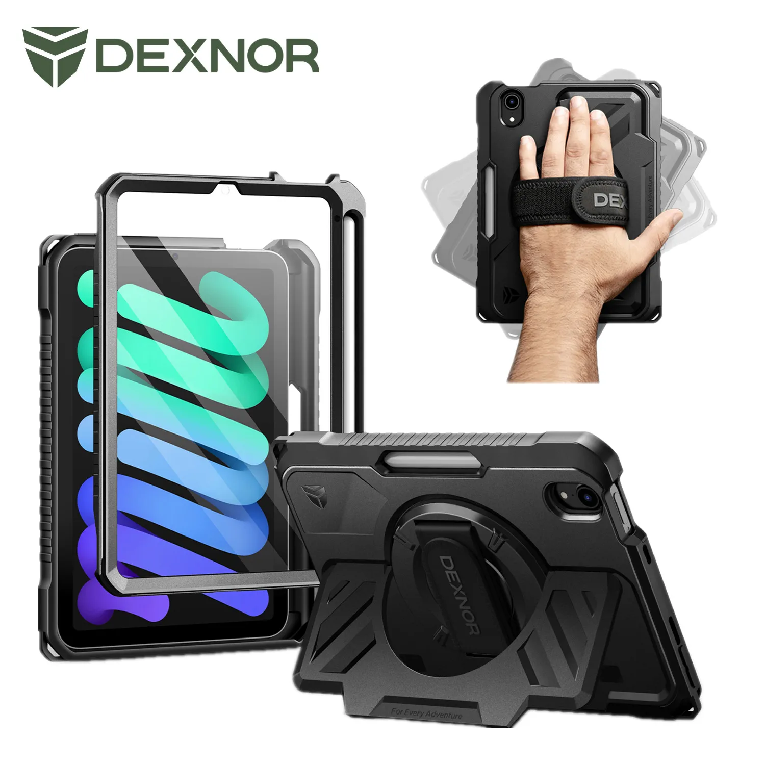 

Чехол для iPad mini 7/mini 6, 8,3 дюйма, прочный защитный противоударный чехол с возможностью 360° ° Вращающийся ремешок для рук, защитная пленка для экрана, держатель для карандашей