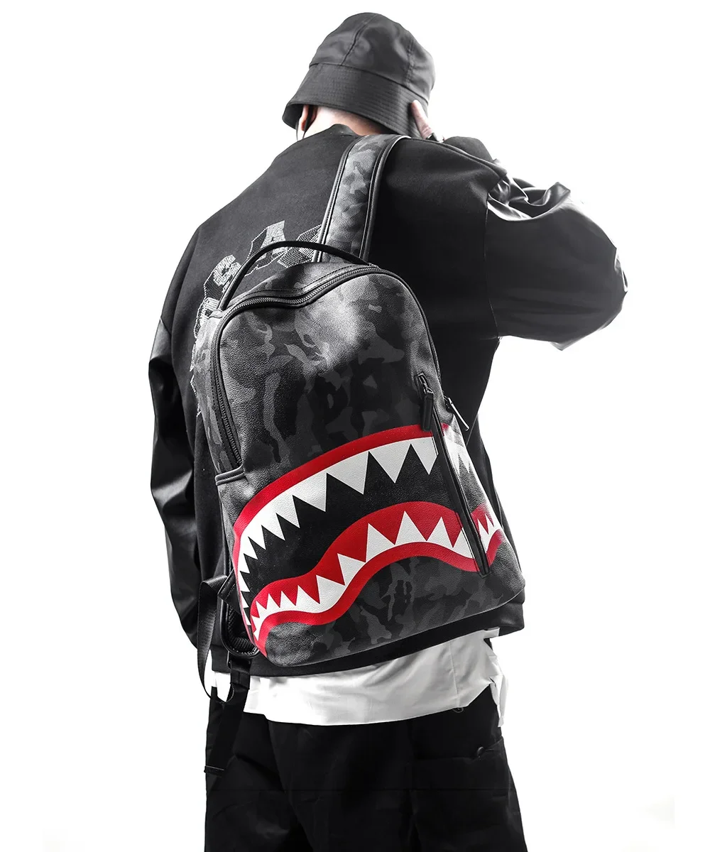 Fashion Leather Backpack Men Large Shoulder Bag Travel Backpack Camouflage Laptop Student School Bags Bagpack