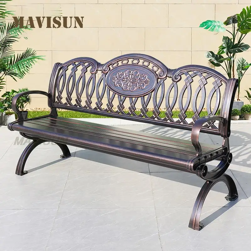 Garden Backyard Bench Metal Bronze Park Wrought Iron Back Chair Aluminum Lounge Chair Balcony Garden Bench