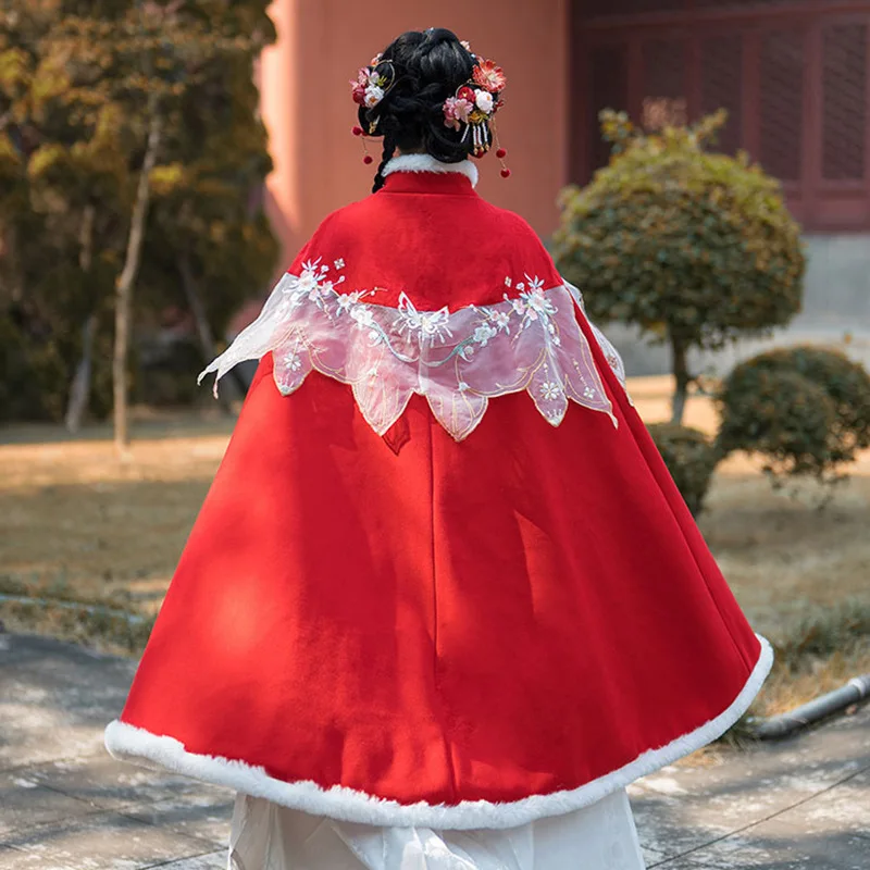 Autumn Winter Hanfu Cloak Princess Overcoat Chinese Style Warm Coat Oriental Ancient Tang Dynasty Cloak Fairy Thickness Overcoat