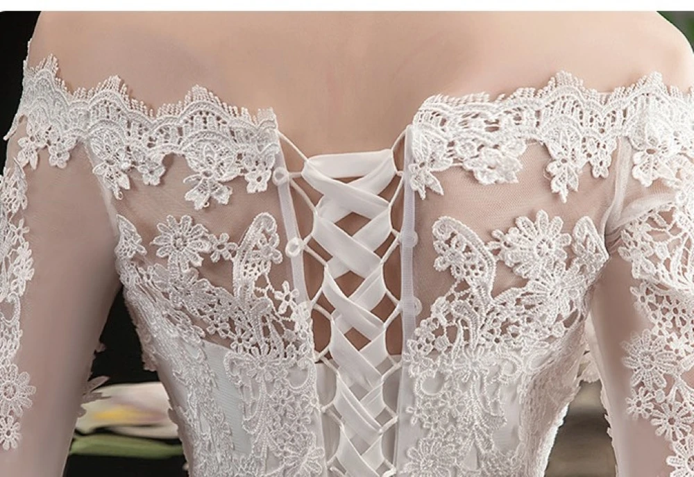 Main Wedding Dress 2024 New Simple Korean Off the Shoulder Middle Sleeve Slimming Large Size Bride Spring/Summer Princess.(060)