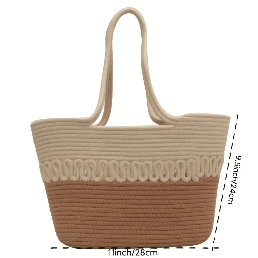 Knitting Kits Fabric Khaki Beach Bag Large Capacity Handmade Straw Summer Holiday Leisure Bag Women Bags Shopping Bags Сумка