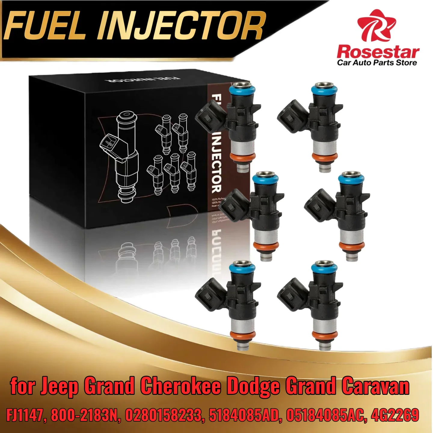 

For Jeep Dodge Chrysler Ram 6PCS Fuel Injectors FJ1147 8002183N 0280158233 5184085AD 05184085AC 4G2269