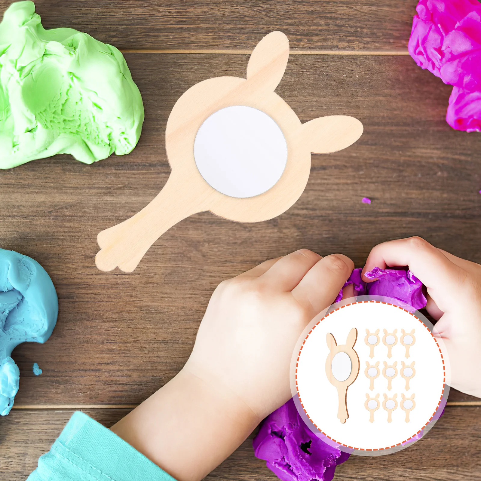 10 stuks houten handspiegels onvoltooide doe-het-zelf-benodigdheden decoratieve minispiegel voor kinderen en volwassenen kinderspiegel