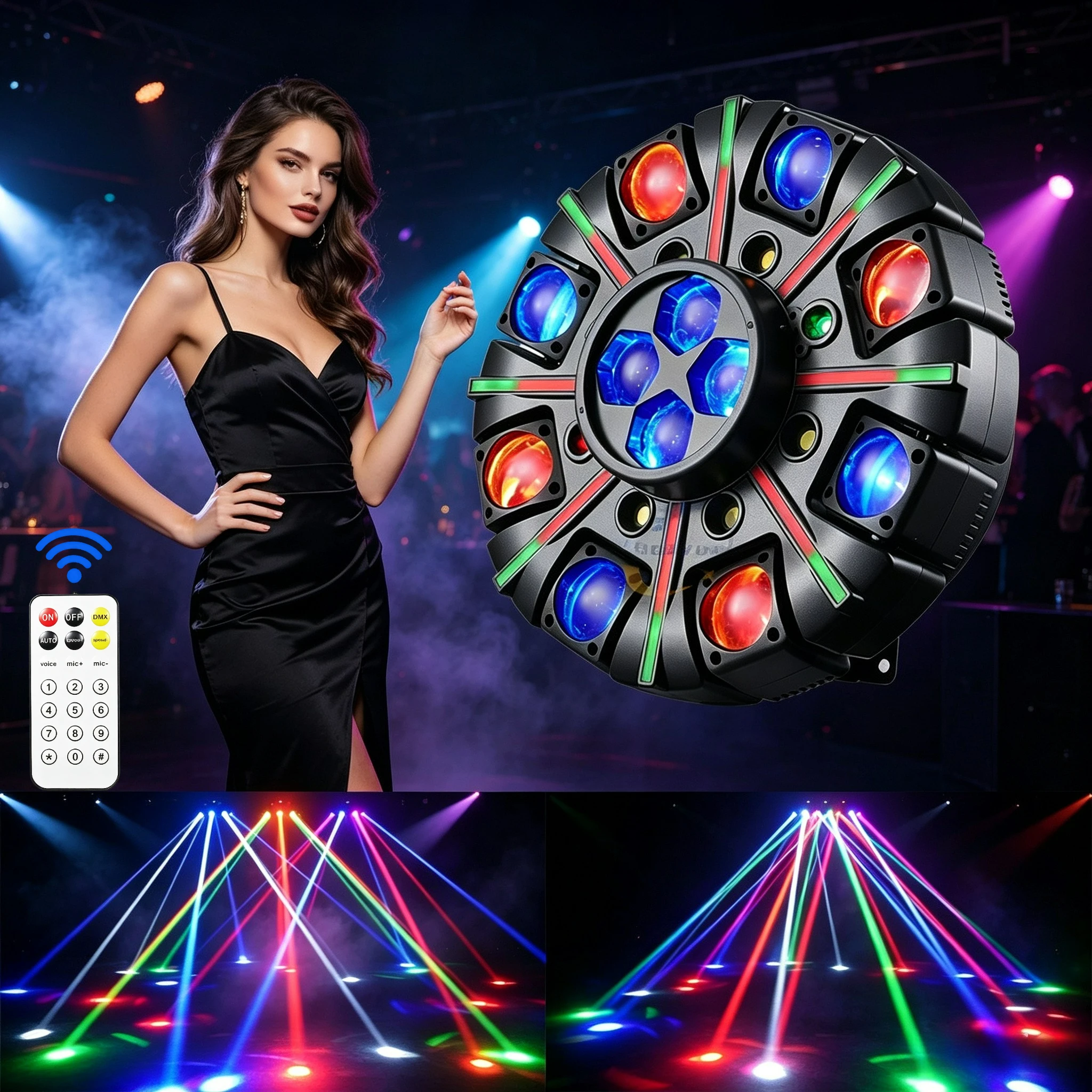 180W 8-arm Beam Stage Light 4-in-1 RGBW LED Effect Light DMX512 Remote Control Suitable for DJ Parties Discos KTV Stage Light