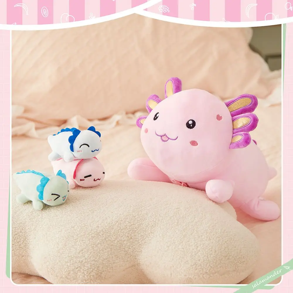 Almohada de peluche Axolotl para padres e hijos, juguetes Kawaii de animales lindos, juguetes de algodón PP, regalos de nacimiento para niños, 4 piezas por juego