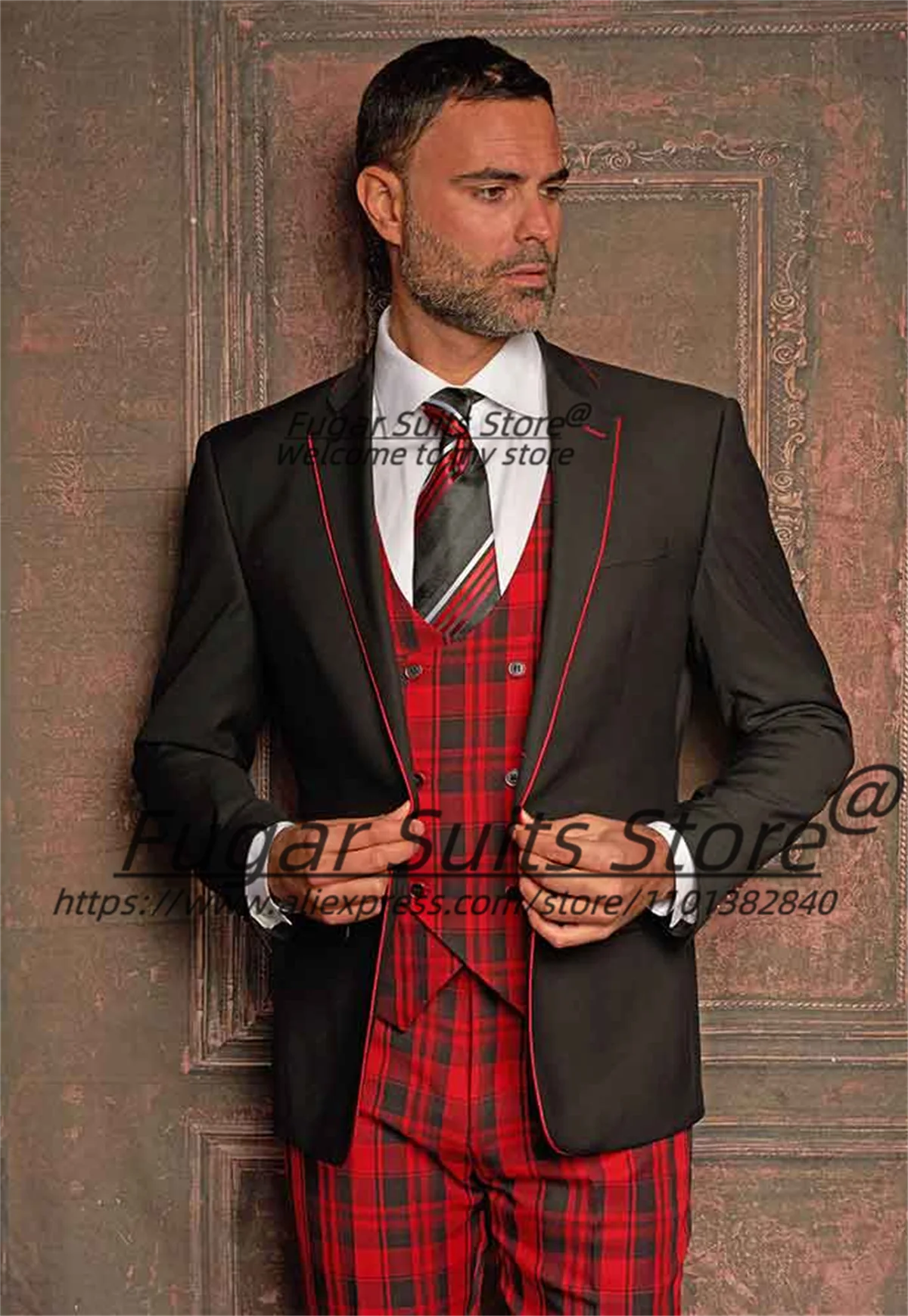 Customized Groom Wedding Tuxedos Slim Fit Plaid Men Suits 3 Pcs Sets Male Formal Blazers Formal Business Men Suits Costume Homme