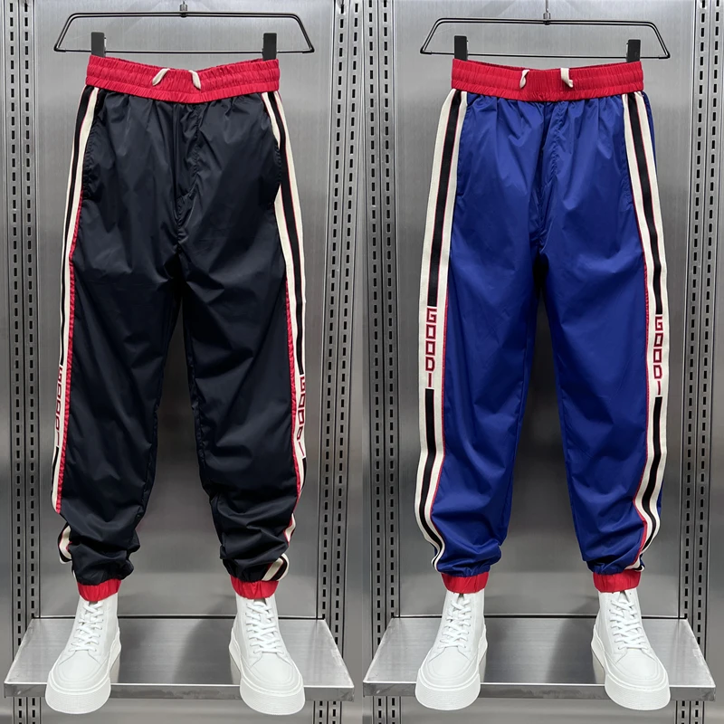 

Ice Silk Men's Summer Thin Qui Dry Sport Pants Casual Stripe Nine Points Versatile Leisure Trousers for Active Lifesle