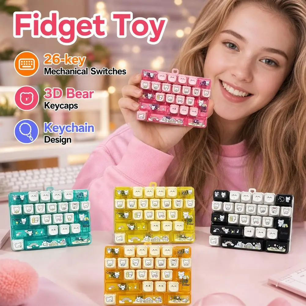 Cute Mini Keyboard Keychain Keycap Clicker Hanging Charms For Bag Key Ring Bag Pendant Keycap Accessories 키캡 26구 키캡
