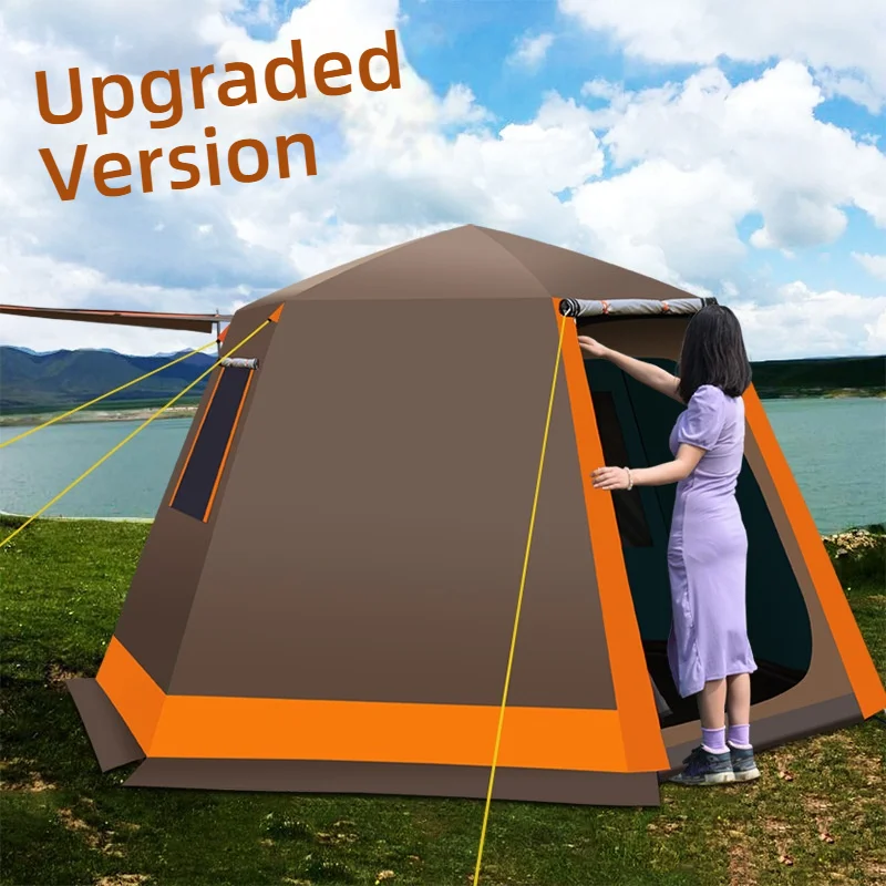 خيمة تخييم أوتوماتيكية محمولة 3-4-5 - 6-8 أشخاص، تخييم عائلي مزدوج مقاوم للمطر #4