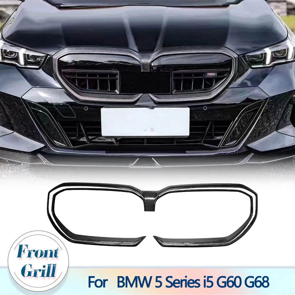 Prepreg Dry Carbon Front Bumper Grille Mesh Frame for BMW 5 Series I5 G60 G68 2024 Car Front Grill Frame Cover Mesh Trim Add on