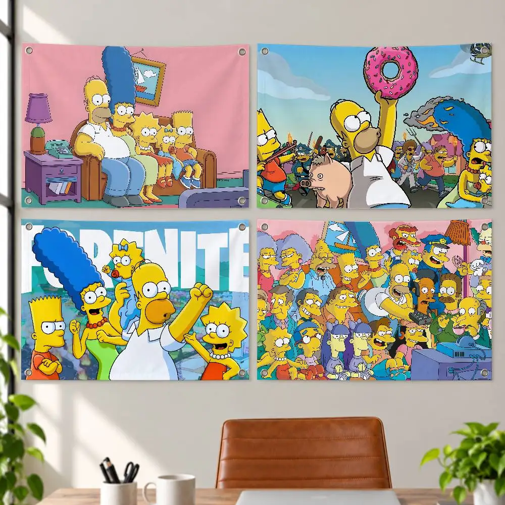 The-Simpsons Cartoon TV Series Aesthetic Wall Tapestry Flag Printed Wall Hanging Living Room Party Outdoor Decor
