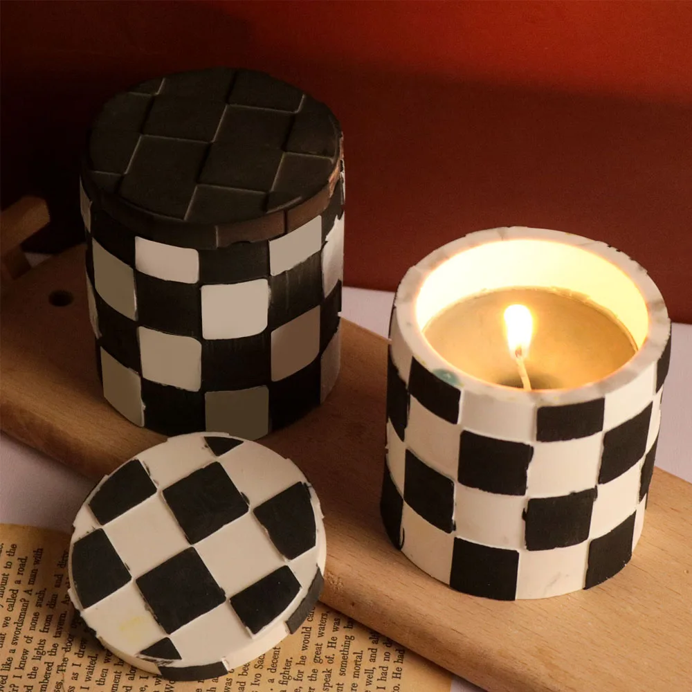 Checkerboard Grid Storage Boxes With Lids Silicone Molds Jars Bottles Gypsum Concrete DIY Candle Cup Ceramic Mold For Large