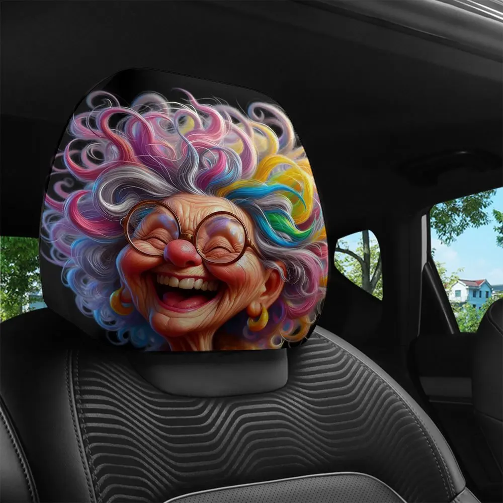 2Pcs Headrest Cover Funny 2Pcs Headrest Covers Horror Color curly hair funny clown style printed pattern car head pillowcase,